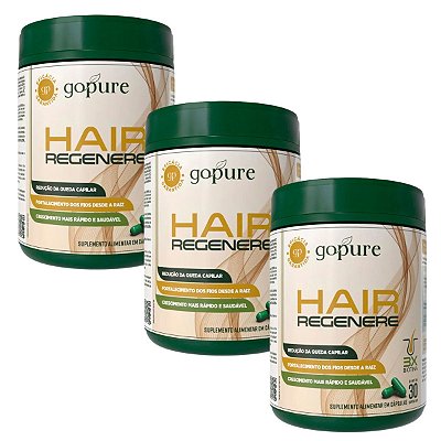 Kit 3 GoPure Hair Regenere – Redução da Queda e Crescimento do Cabelo Acelerado - 3X Biotina