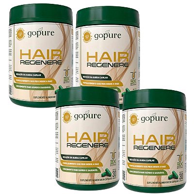 Kit 4 GoPure Hair Regenere – Redução da Queda e Crescimento do Cabelo Acelerado - 3X Biotina