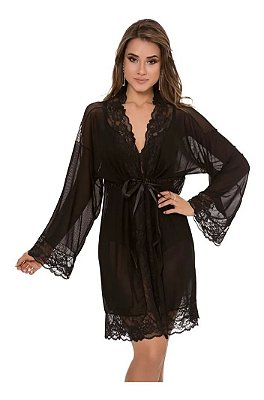 Robe Denise Em Tule Com Detalhe Em Renda Lingerie