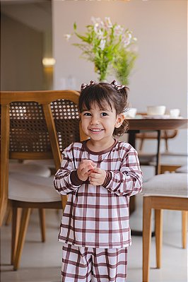 Pijama Infantil Feminino Fer Xadrez Coffee