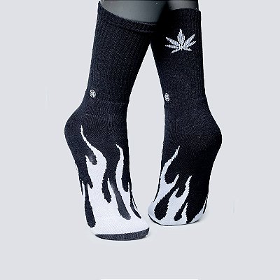 Meia Chronic Cano Alto White Flame Preta
