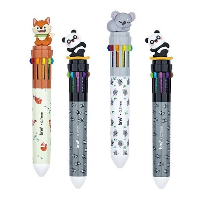 Caneta Esferográfica 10 Cores BRW Animais