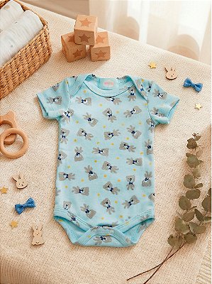 Body Azul Ursinho de Manga Curta WeeKids - Suedine 100% Algodão