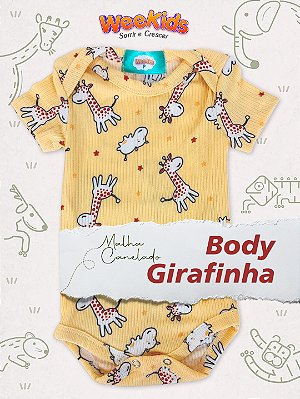 Body Girafinha de Manga Curta WeeKids - Canelado Amarelo Estampado