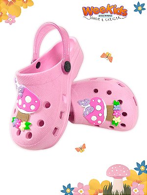 Sandália Babuche Rosa Cogumelo com Correia Pink Gliter