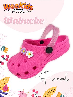 Sandália Babuche Pink Floral com Correia Pink Gliter