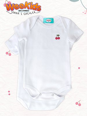 Body Branco Cerejinha de Manga Curta WeeKids - Suedine 100% Algodão