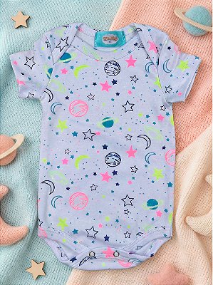 Body Bebê Algodão Suedine Manga Curta Estampa Universo Unissex