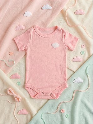 Body Bebê Rosa Claro 100% Algodão Suedine Manga Curta Nuvem