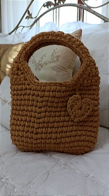 Bolsa de crochê mostarda