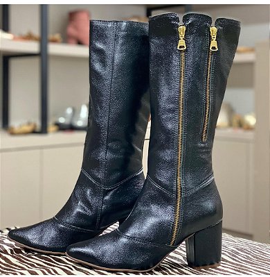 Bota de couro legítimo com 2 zíperes - Bota Premium