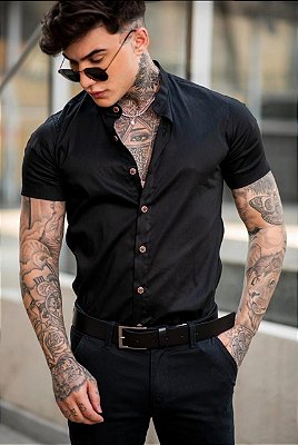 Camisa gola padre semi acetinada