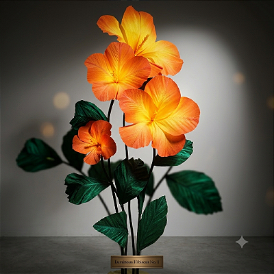 Hibisco Gigante em Crepom Italiano com Pedestal — Escultura Botânica para Vitrines e Eventos de Luxo