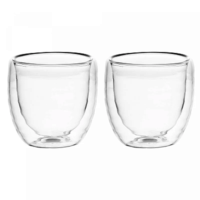 Conjunto 2 Copos de Café Parede Dupla de Vidro Borossilicato Resistente a Calor Gomos 80ml