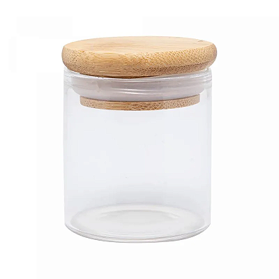 Kit 6 Porta Mantimento de Vidro Borossilicato com Tampa de Bambu 60ml