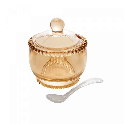 Açucareiro de Cristal com Colher Pearl Âmbar 10cm x 11cm