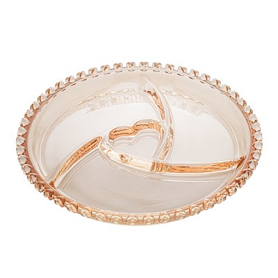 Petisqueira de Cristal Coração Âmbar Metalizado 23,5cm x 2,5cm
