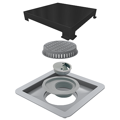 Elleve - Ralo Linear - Square Tampa Grafite 15X15Cm - 5557 - Ralo Linear