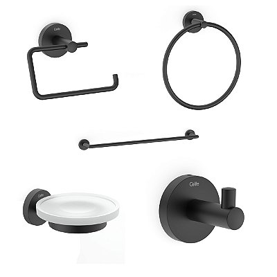 Kit Acessórios para Banheiro City Celite Preto Fosco