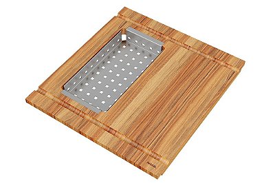 Tába De Madeira Teca Com Cesto Inox Raso - Retta  - 2061300 - Mekal