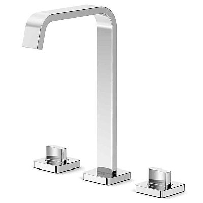 Misturador para lavatório de mesa 3 furos bica alta com válvula de escoamento Virtus CROMADO - A5A449DC0C - ROCA