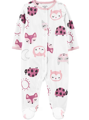 Carter's - Macacão de Fleece - Branco com Estampa de Joaninhas Rosa