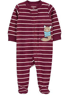 Carter's - Macacão de Fleece - Listrado Vermelho com Bordado de Raposa