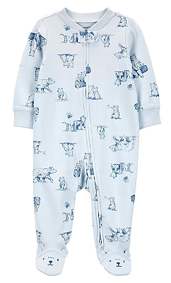Carter's - Macacão de Algodão - Azul Claro com Estampa de Ursinho
