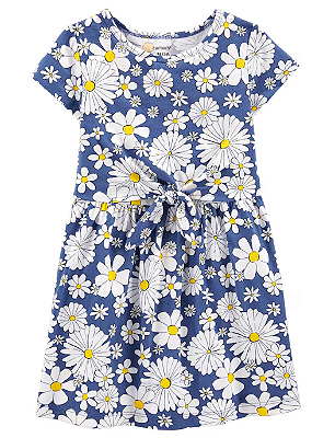 Carter's - Vestido Manga Curta - Azul com Estampa Floral e Amarração