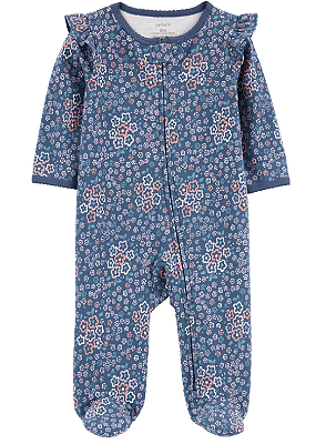 Carter's - Macacão de Algodão - Azul com Estampa Floral com Babados