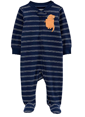 Carter's - Macacão de Algodão - Listrado Azul com Bordado de Dinossauro