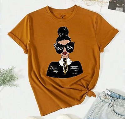 T-Shirt Feminina Azul Algodão Premium 30.1 com Estampa