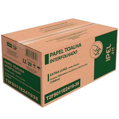 PAPEL INTERFOLHA EXTRA LUXO 2DB 100% 22,5X20,5 19G C/2000 IPEL FOLHA SIMPLES