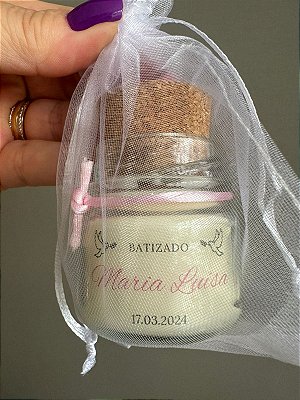 MINI VELA ROLHA 30G COM SAQUINHO DE ORGANZA – PERSONALIZADA