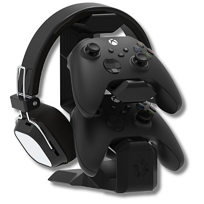 Suporte Mesa Preto Headset e 2 Controles Xbox ou PlayStation
