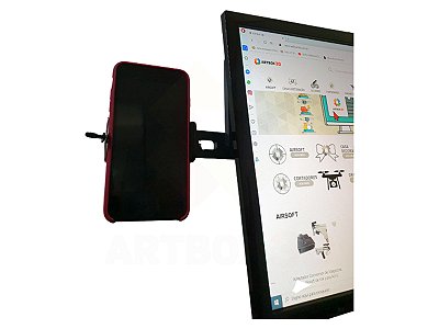 Suporte de Celular Preto p/ Monitor Notebook Tela Smartphone