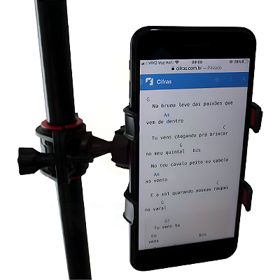 Suporte Celular Preto p/ Pedestal Leitura Cifras p/ Músicos