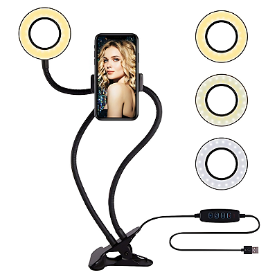 Ring Light Preto Articulado de Mesa Suporte Celular p/ Lives