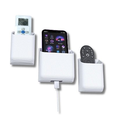Kit 2 Suporte Parede Branco Porta Controle Ar E Suporte P/ Celular