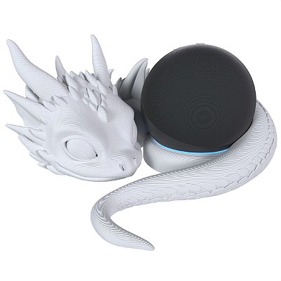 Suporte de Mesa Estilo Baby Dragon Dragão Branco Compatível com Alexa Echo Dot 4 e 5