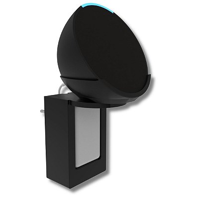Suporte de Parede Tomada Preto Compatível com Alexa Echo Pop
