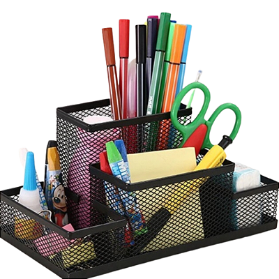 Porta Canetas Objetos Aramado Telado 4 Divisórias Organizador Mesa (Preto)