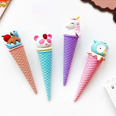 Borracha Escolar Desmontável Casquinha de Sorvete Unicórnio Coruja Panda 12cm - a unidade