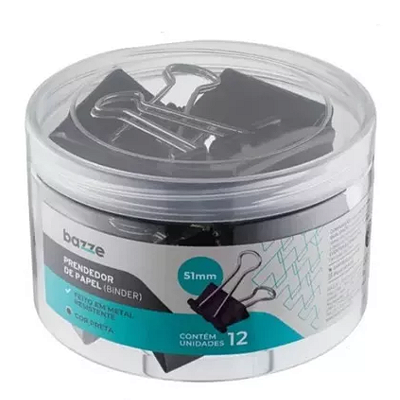 Prendedor Binder Clip 51mm 12 Unidades Preto Bazze