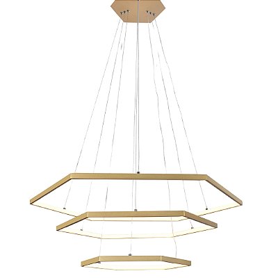 Pendente LED Hexagonal Dourado 70W 3000K 80+60+40cm cabo 2m