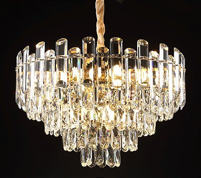 Pendente Cristal Transparente e Metal Dourado D55cm E14x11