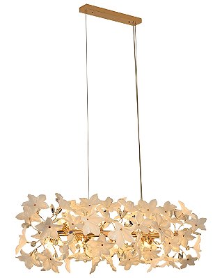 Lustre Pendente Metal Dourado+Vidro Branco 18xG9 C100cm DCD06239