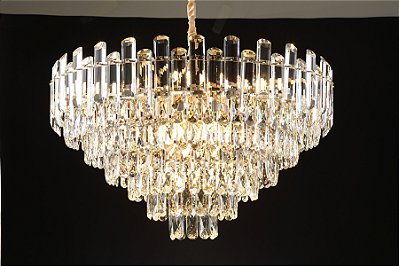 Pendente Cristal Transparente e Metal Dourado  D75cm E14x16