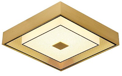 Plafon Quadrado LED 16W 3000k Mini Cristais 34x34cm Dourado