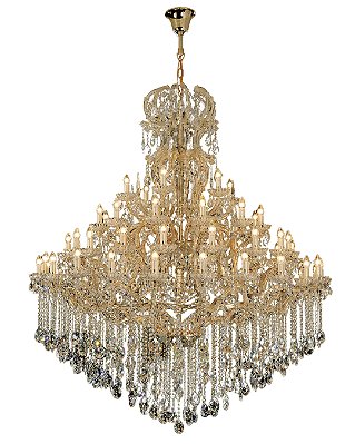 Lustre em Cristal Translúcido e Alumínio Dourado 66 Lampadas DCD00826